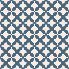 Vector abstract ornamental seamless pattern. Elegant texture in gothic style. Ornament background with curved shapes, crosses, grid, net, repeat tiles. Deep blue and beige color. Decorative design