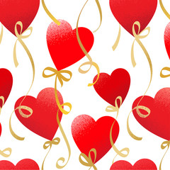 Valentines Day Balloons. Seamless vector pattern with hearts and ribbons. Artistic background for web banners, stationery, fabric and interior decoration