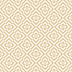 Vector geometric seamless pattern. Abstract golden texture with stripes, lines, square tiles. Optical art. Simple minimal gold and white background. Luxury repeated design for decor, print, wallpapers