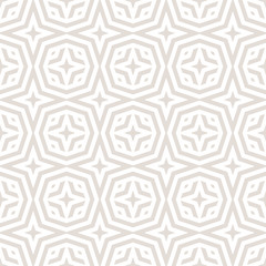 Subtle vector abstract geometric seamless pattern in oriental style. Simple background with lines, stars, diamonds, octagons, tiles. Elegant black and white ornament. Repeat texture. Modern design
