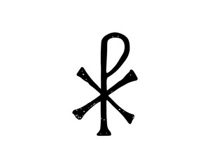 Chi Rho or XP distressed per Christian symbol, vector illustration  - obrazy, fototapety, plakaty