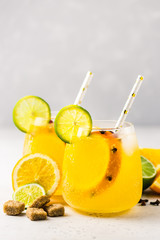 Party alcohol free citrus cranberry mocktail. Selective focus, copy space.