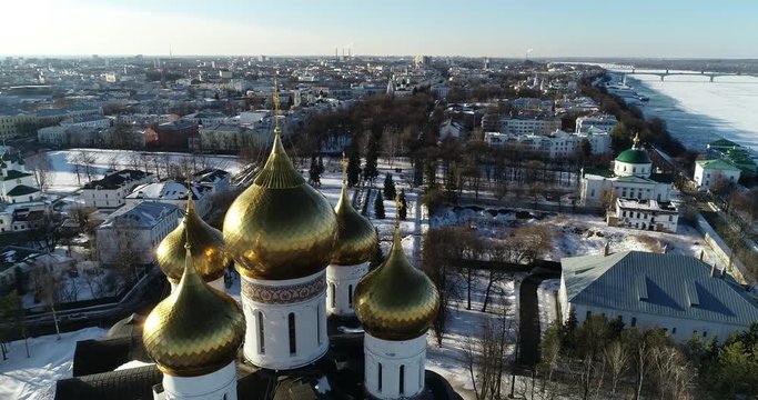 Assumption Orthodox Cathedral and Strelka of Yaroslavl Winter 2019.