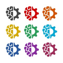 Gear brain color icon set isolated on white background