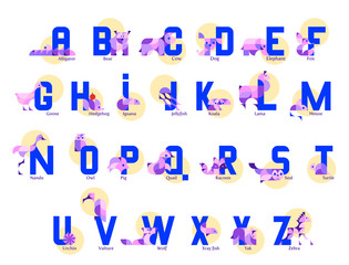 Cute children ABC. Animal zoo alphabet.