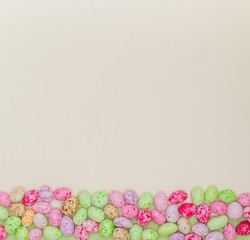 easter eggs on the background, flatlay, Easter composition