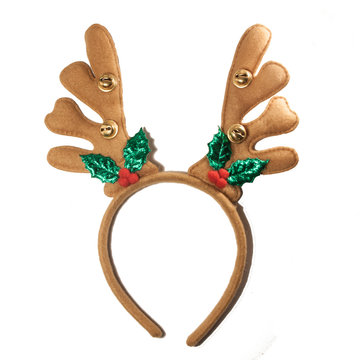 Christmas reindeer antlers. New year deer headband isolated on white