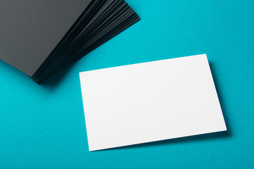 Business cards blank. Mockup on color background. Flat Lay. copy space for text