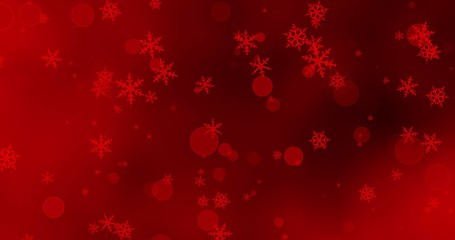 Naklejka na ściany i meble Red snowflakes and bokeh lights on the red Merry Christmas background. 3D rendering