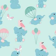 Cute elephants in a seamless pattern design