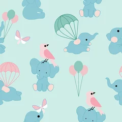 Wall murals Animals with balloon Cute elephants in a seamless pattern design