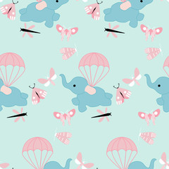 flying cute elephant in a seamless pattern design