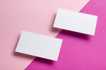 Business cards blank. Mockup on color background. Flat Lay. copy space for text