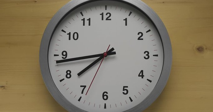 Still shot of time-lapse gray clock with black arrows shows motion the time speed from 7.00 to slow down 8.00, How time flies concept.