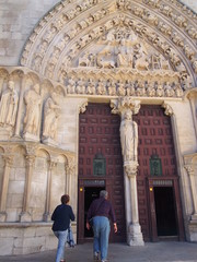 Closeup of an old wooden door of Catedral de Burgos in north of Spain, Camino de Santiago, Way of St. James, French way, Spain