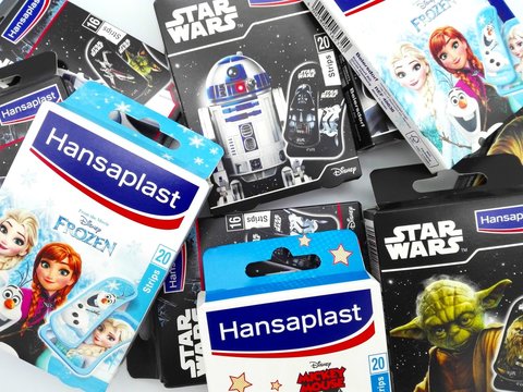 Italy - February 12, 2019: STAR WARS, FROZEN and MICKEY MOUSE Boxes of  Hansaplast Bandage Strips produced by Beiersdorf Stock Photo | Adobe Stock