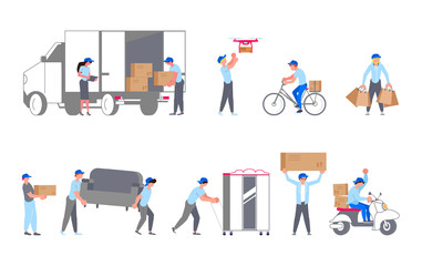 Set of courier service characters