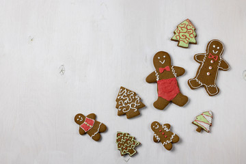 Christmas gingerbread on a white background. Kids cooked Christmas cookies