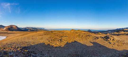 Fototapeta na wymiar Panoramic view from Snaefellsjökull volcano over the Snaefells peninsula on Iceland in summer