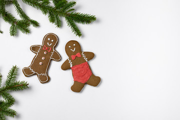 Christmas gingerbread on a white background. Kids cooked Christmas cookies