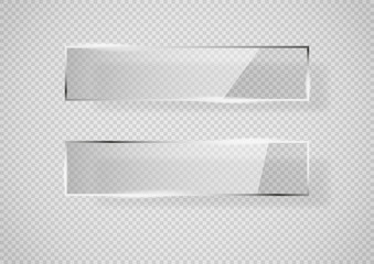 Reflecting glass banner. Gloss reflection 3d panel or clear text box banner on transparent display background vector