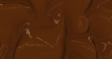 Liquid hot chocolate background. Melted dark chocolate texture 3D rendering . Glamour silk backdrop animation.