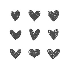 Heart doodles collection. Set of hand drawn hearts. Love illustrations.