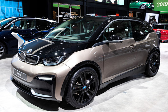 BRUSSELS - JAN 18, 2019: BMW i3s car showcased at the 97th Brussels Motor Show 2019 Autosalon.