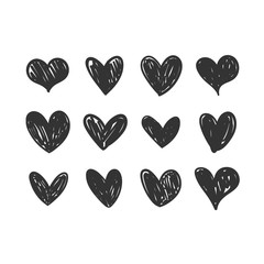 Heart doodles collection. Set of hand drawn hearts. Love illustrations.