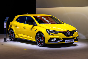 BRUSSELS - JAN 18, 2019: Renault Megane R.S. car showcased at the 97th Brussels Motor Show 2019 Autosalon.