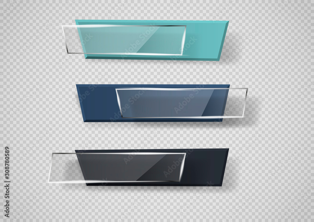 Fototapete reflecting glass banner. gloss reflection 3d panel or clear text box banner on transparent display b