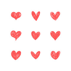 Heart doodles collection. Set of hand drawn hearts. Love illustrations.