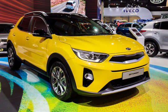 BRUSSELS - JAN 18, 2019: Kia Stonic car showcased at the 97th Brussels Motor Show 2019 Autosalon.