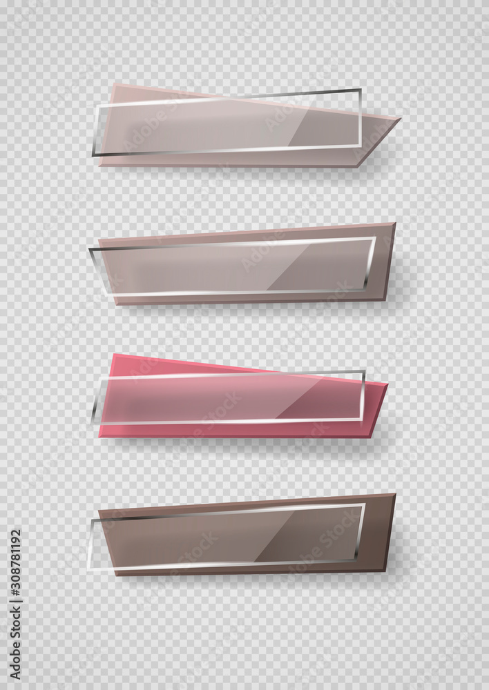 Aufkleber reflecting glass banner. gloss reflection 3d panel or clear text box banner on transparent display b