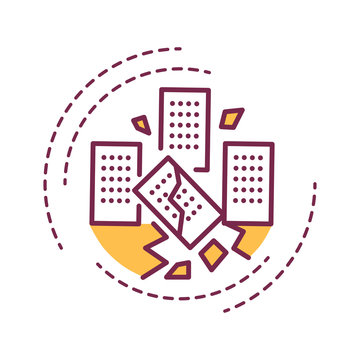 buildings collapsing, maroon, yellow, broken clip art preview