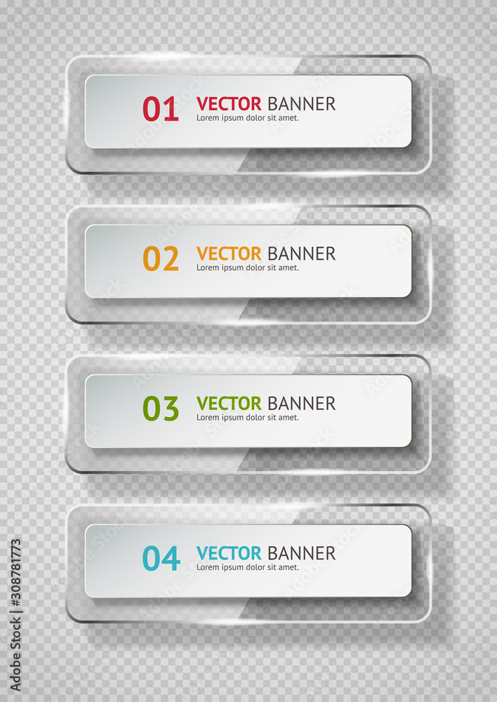 Sticker reflecting glass banner. gloss reflection 3d panel or clear text box banner on transparent display b