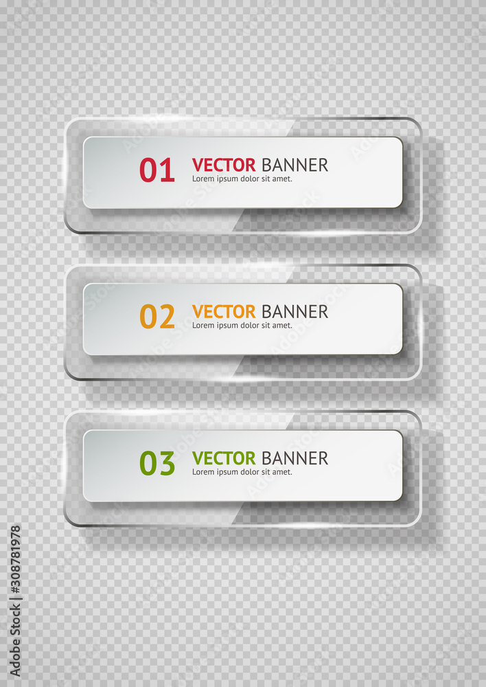 Fototapete Reflecting glass banner. Gloss reflection 3d panel or clear text box banner on transparent display background vector
