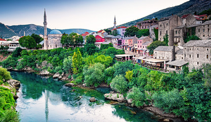 View on the medieval bridge of Mostar 