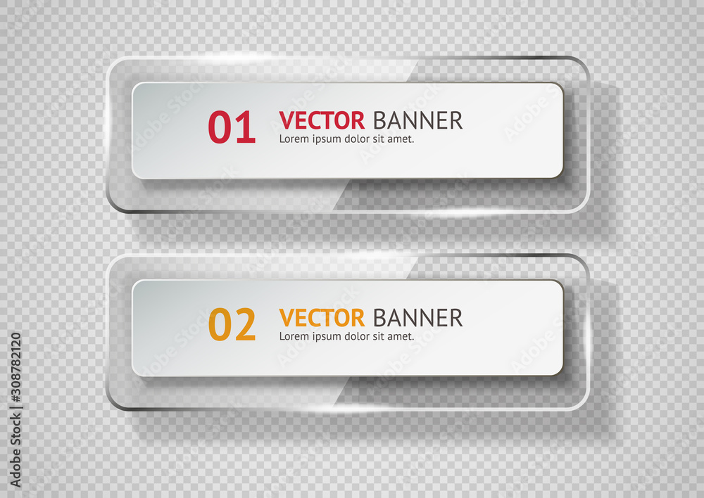 Fototapete reflecting glass banner. gloss reflection 3d panel or clear text box banner on transparent display b