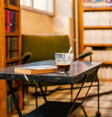 hot coffee in a bookstore