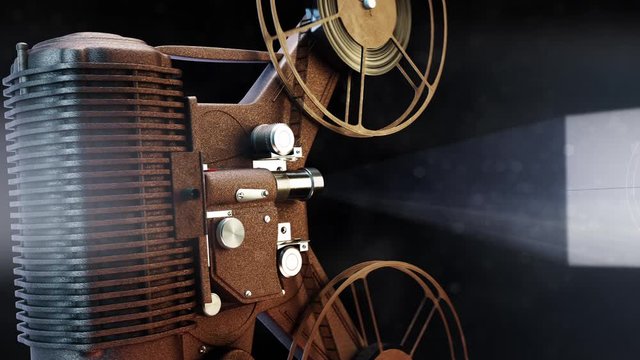Vintage Film Projector. Countdown with green screen transition. 4K ProRes high detailed render with Chroma Key.
