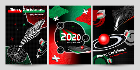 Christmas and new Year 2020 Posters With Geometric Shapes. Vector EPS 10
