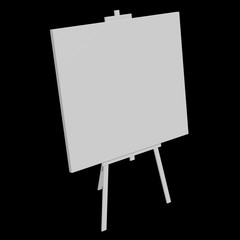 Blank white easel with canvas. 3d render on black background