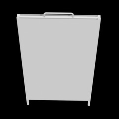 Sandwich board. Blank menu outdoor display with clipping path. Trade show booth white and blank. 3d render on black background. High Resolution Template for your design.