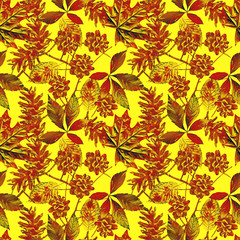 Obraz na płótnie Canvas Pine cones with leaves seamless pattern.