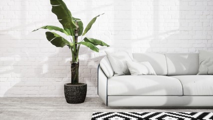 Modern design living room interior in Scandinavian style . 3D rendering