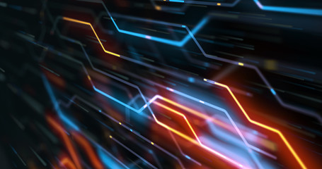 Abstract Motherboard Circuit Background. Virus detected over circuit board. Worm, cyber attack, antivirus, firewall alert and danger warning concept. Futuristic PCB. 3D render