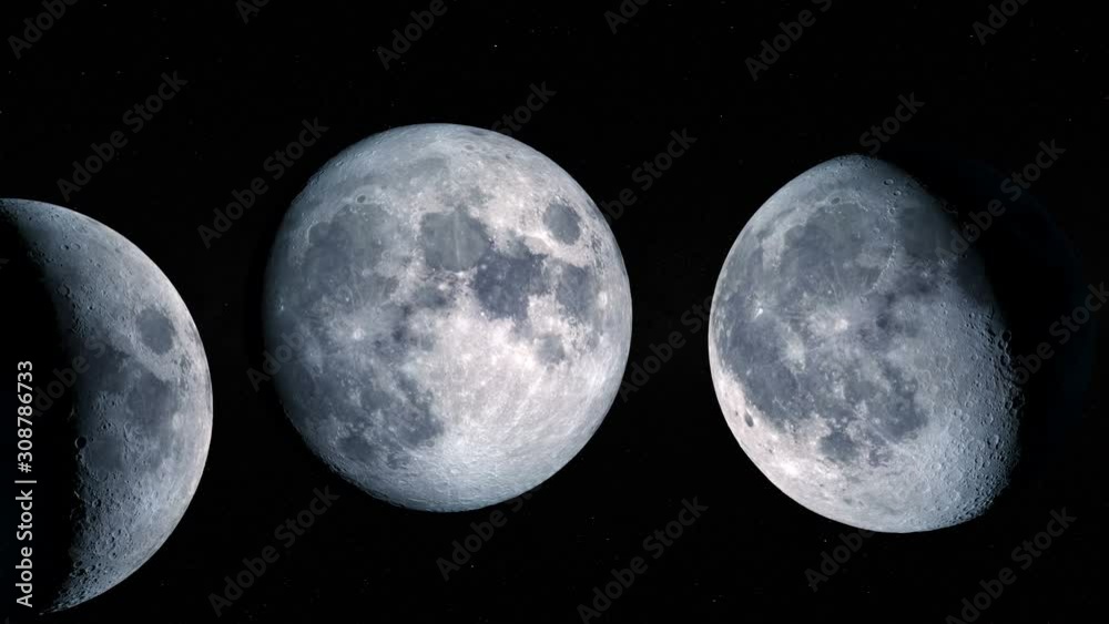 Sticker seamless animation of moon phases with stars and milky way in the background. elements of this image