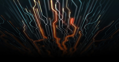 Abstract Motherboard Circuit Background. Virus detected over circuit board. Worm, cyber attack, antivirus, firewall alert and danger warning concept. Futuristic PCB. 3D render