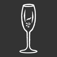 Sparkling wine chalk icon. Tulip wineglass. Champagne. Alcohol beverage. Party cocktail. Sweet aperitif drink. Tableware, glassware. Bar, restaurant. Isolated vector chalkboard illustration